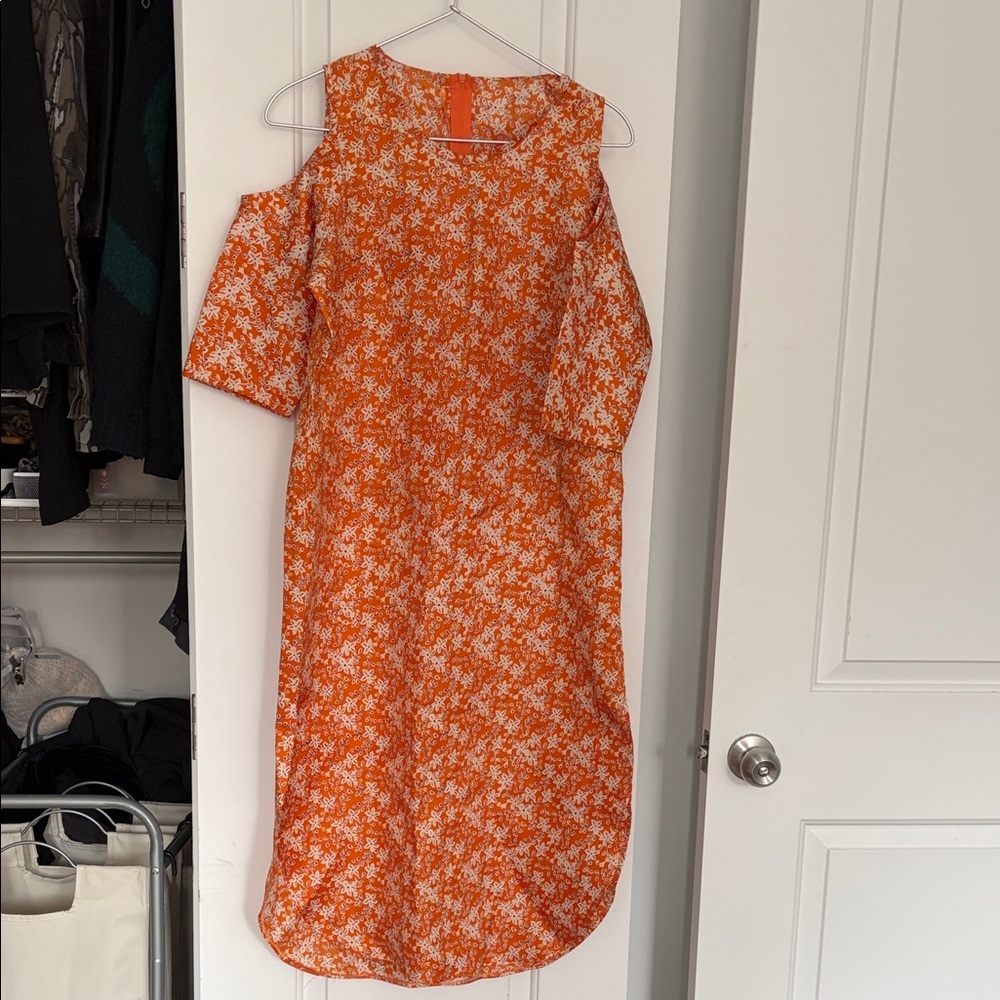 Orange Floral Women's Dress made in Malawi 🇲🇼 cold shoulder